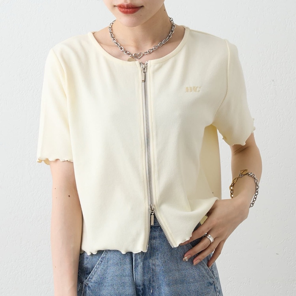 Double Zip Cream Crop Top W Closet Tokyo